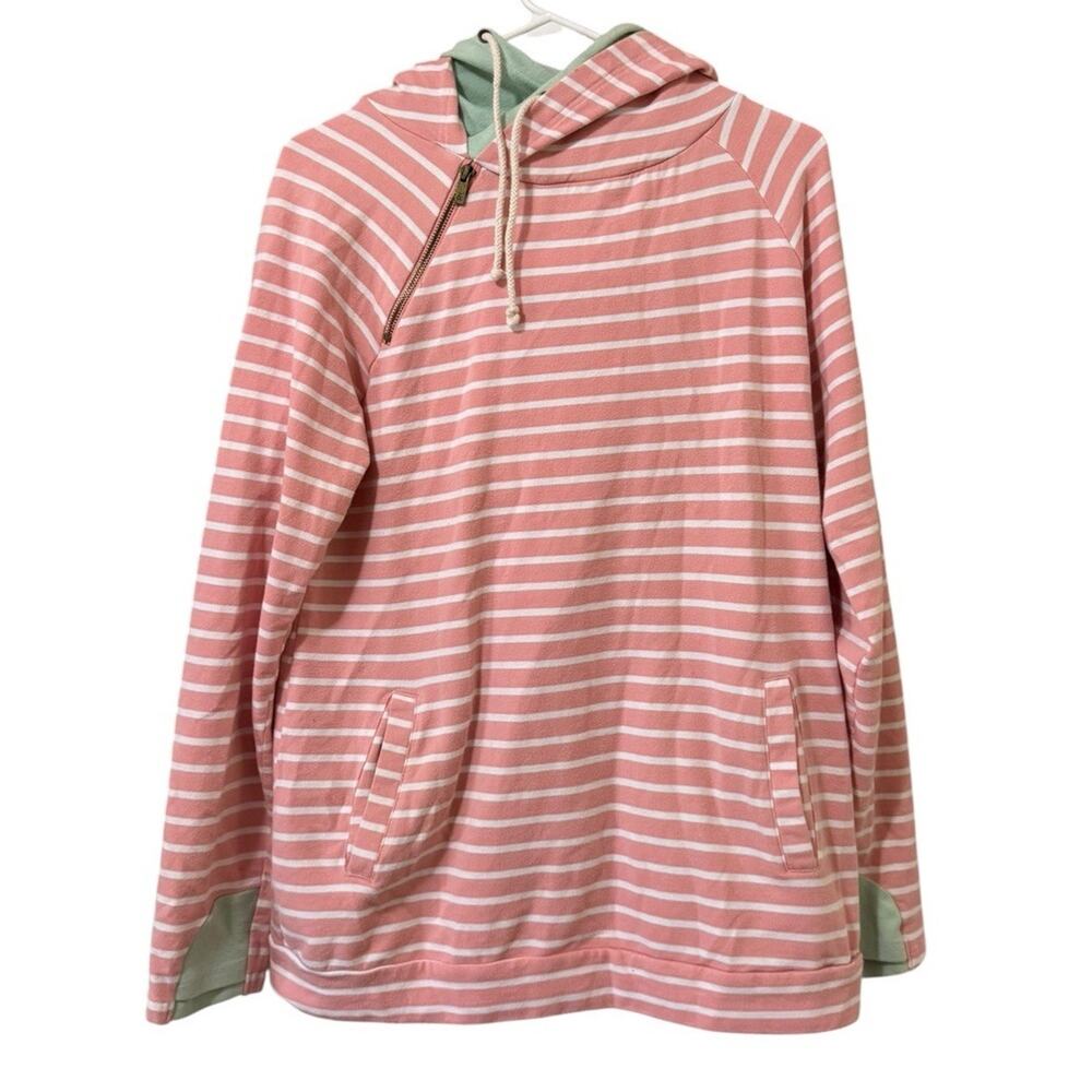Ampersand Avenue Women‎ Size XL Doublehood Sweatshirt Striped Zipper Pockets